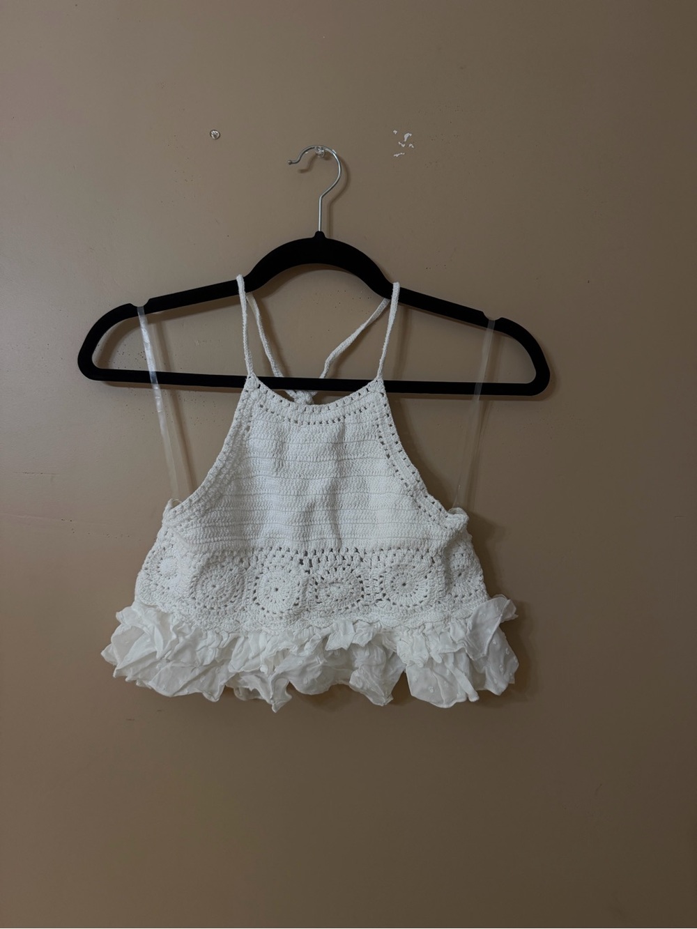 American Eagle Outfitters White Crochet Ruffle Tank Top